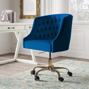  Back Blue PU Foam Accent Chair with Golden Base