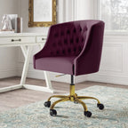Comfort Tufted Back Magenta PU Foam Accent Chair with Golden Base