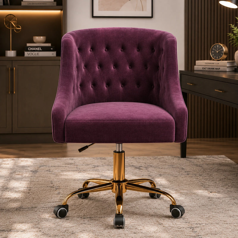 Comfort Tufted Back Magenta PU Foam Accent Chair with Golden Base