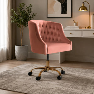Comfort Tufted Back Pink PU Foam Accent Chair with Golden Base