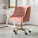 Comfort Tufted Back Pink PU Foam Accent Chair with Golden Base