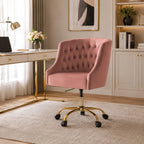 Comfort Tufted Back Pink PU Foam Accent Chair with Golden Base