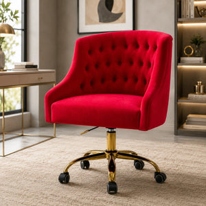Comfort Tufted Back Red PU Foam Accent Chair with Golden Base