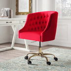 Comfort Tufted Back Red PU Foam Accent Chair with Golden Base