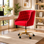 Comfort Tufted Back Red PU Foam Accent Chair with Golden Base