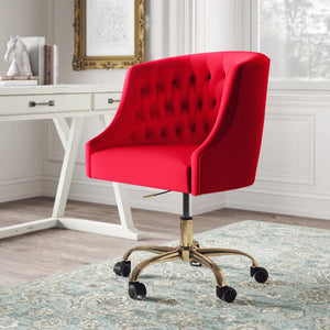 Comfort Tufted Back Red PU Foam Accent Chair with Golden Base