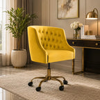 Comfort Tufted Back Yellow PU Foam Accent Chair with Golden Base