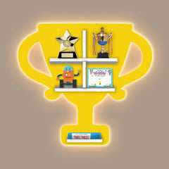 Competition Trophy Shape Wooden LED Light Wall Shelf for Kids