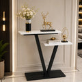 Contemporary 2 Tier White Marble Black Console Table