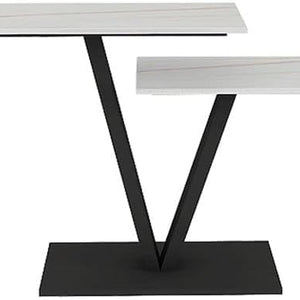 Contemporary 2 Tier White Marble Black Console Table