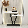 Contemporary 2 Tier White Marble Black Console Table