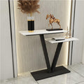 Contemporary 2 Tier White Marble Black Console Table