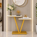 Contemporary 2 Tier White Marble Golden Console Table