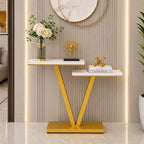 Contemporary 2 Tier White Marble Golden Console Table