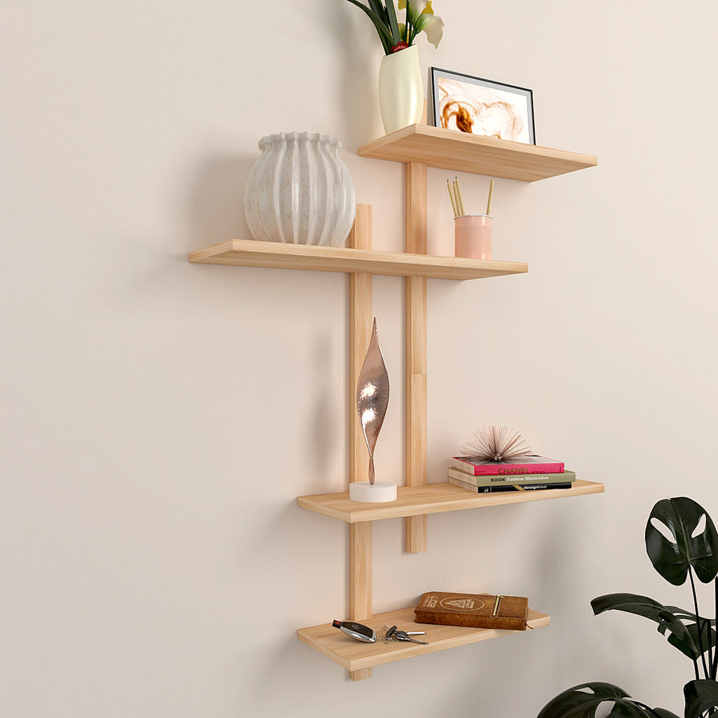  Designer Wall Shelf with Light Oak Finish