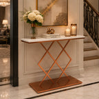 Copper Finish Console Table In Geometric Criss Cross Pattern