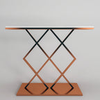 Copper Finish Console Table In Criss Cross Pattern
