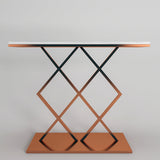 Copper Finish Console Table In Criss Cross Pattern