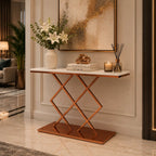 Copper Finish Console Table In Geometric Criss Cross Pattern