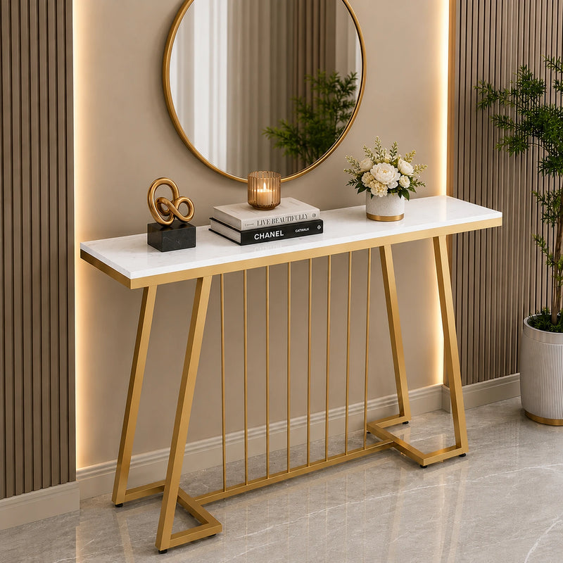 Creative White Marble Golden Top Console Table