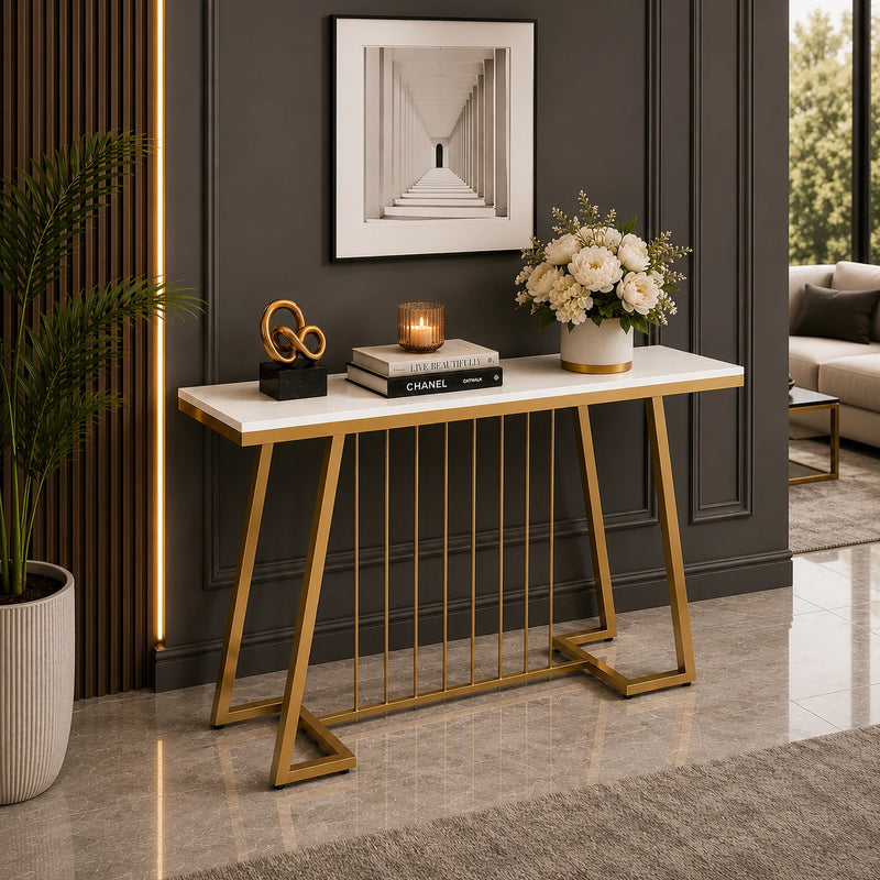 Creative White Marble Golden Top Console Table