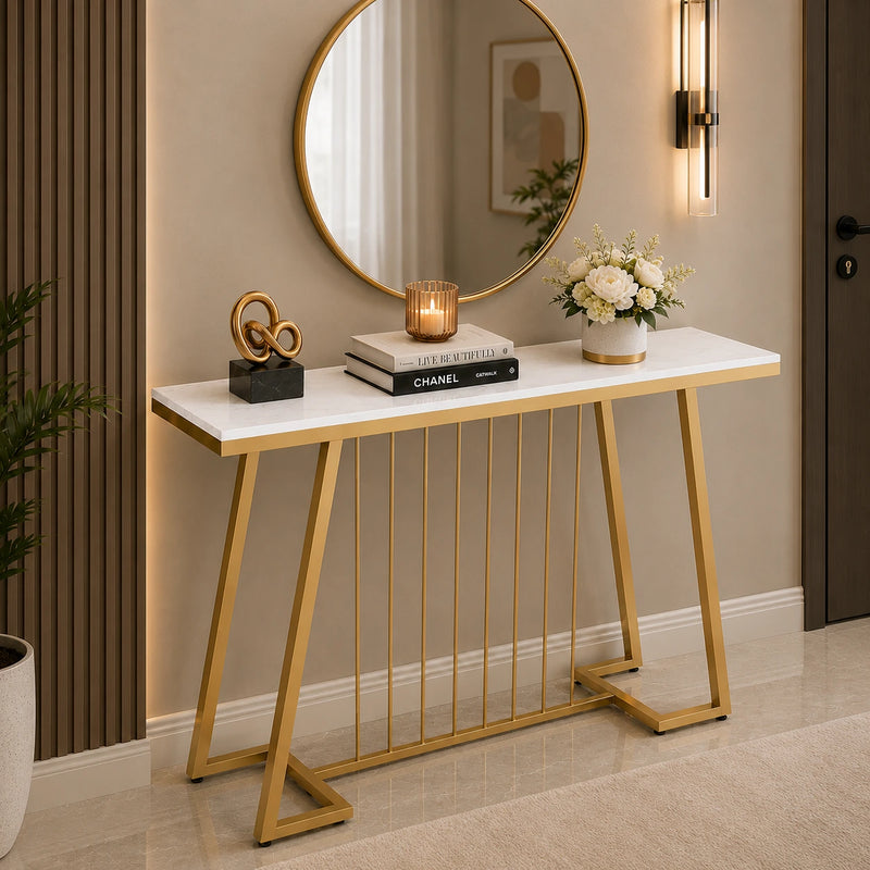 Creative White Marble Golden Top Console Table