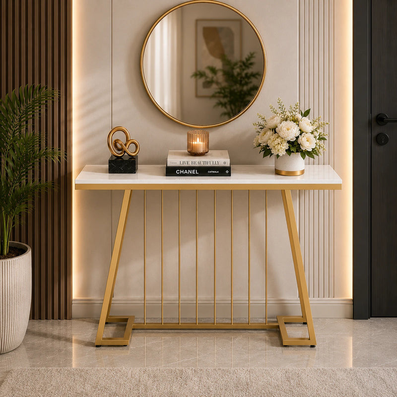 Creative White Marble Golden Top Console Table
