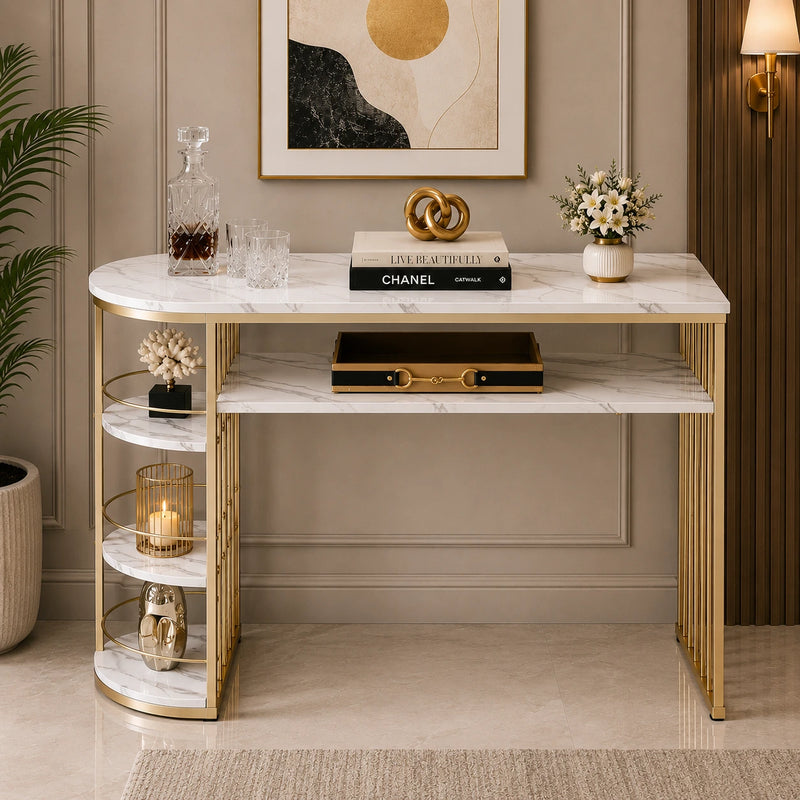 D-End 5 Tier White Marble Golden Console Table