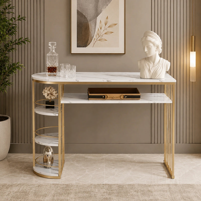 D-End 5 Tier White Marble Golden Console Table