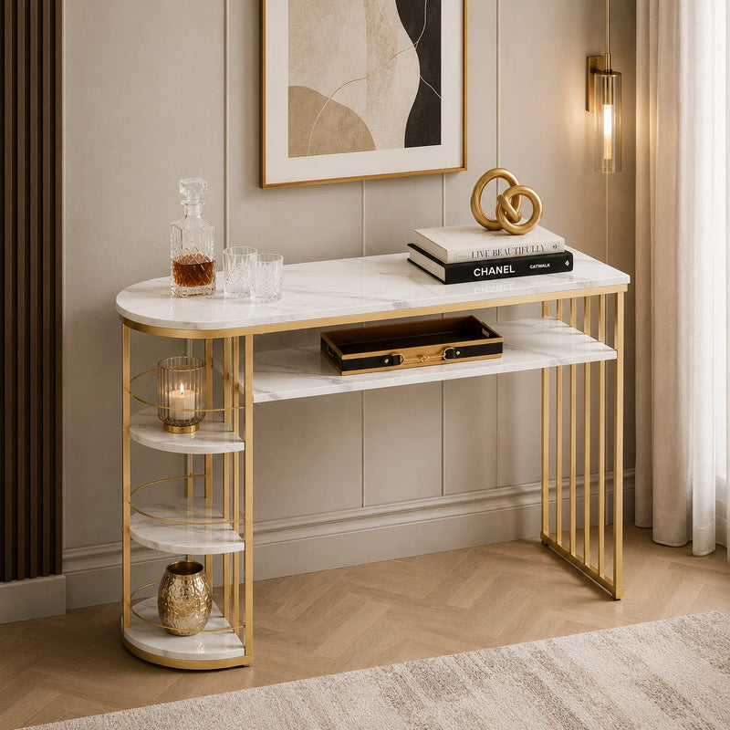 D-End 5 Tier White Marble Golden Console Table