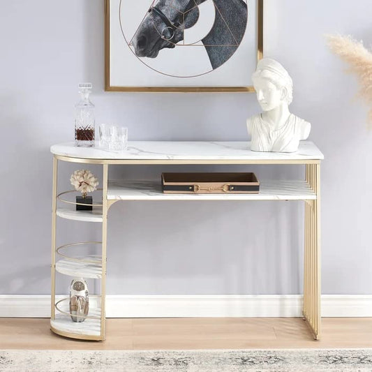 D-End 5 Tier White Marble Golden Console Table