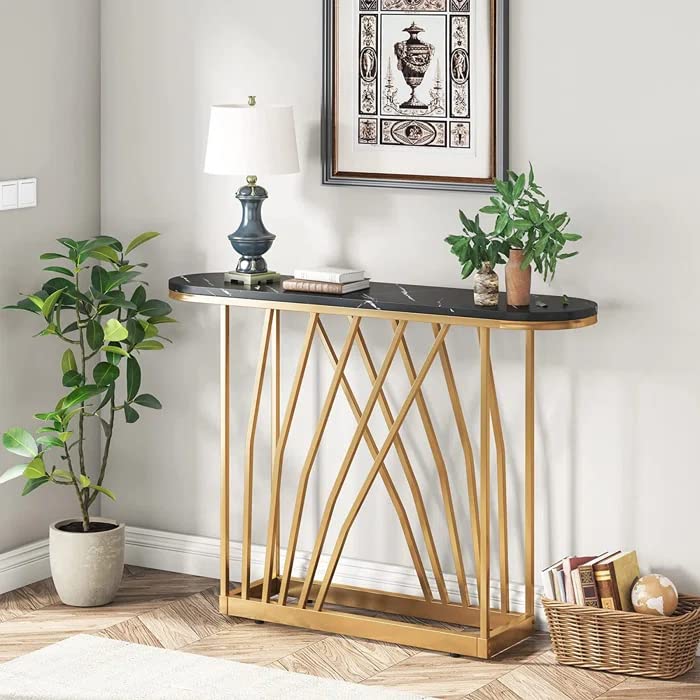 D-End Black Marble Gold Designer Base Console Table