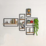 Decorative Metal Framed Wall Shelves In Urban Motif Set Of 5