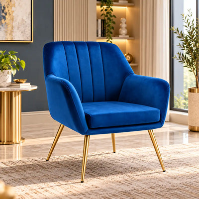 Dense Padded Bright Blue Comfy Velvet Accent Chair