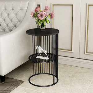 Designer Art Classic Black Finish Half Caged Coffee Round Side Table