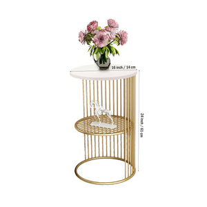 Designer Art Golden Half Caged White with Marble Coffee Round Side Table