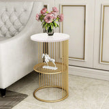 Designer Art Golden Half Caged White with Marble Coffee Round Side Table
