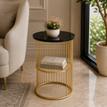 Designer Art Golden Half Caged Coffee Round Side Table