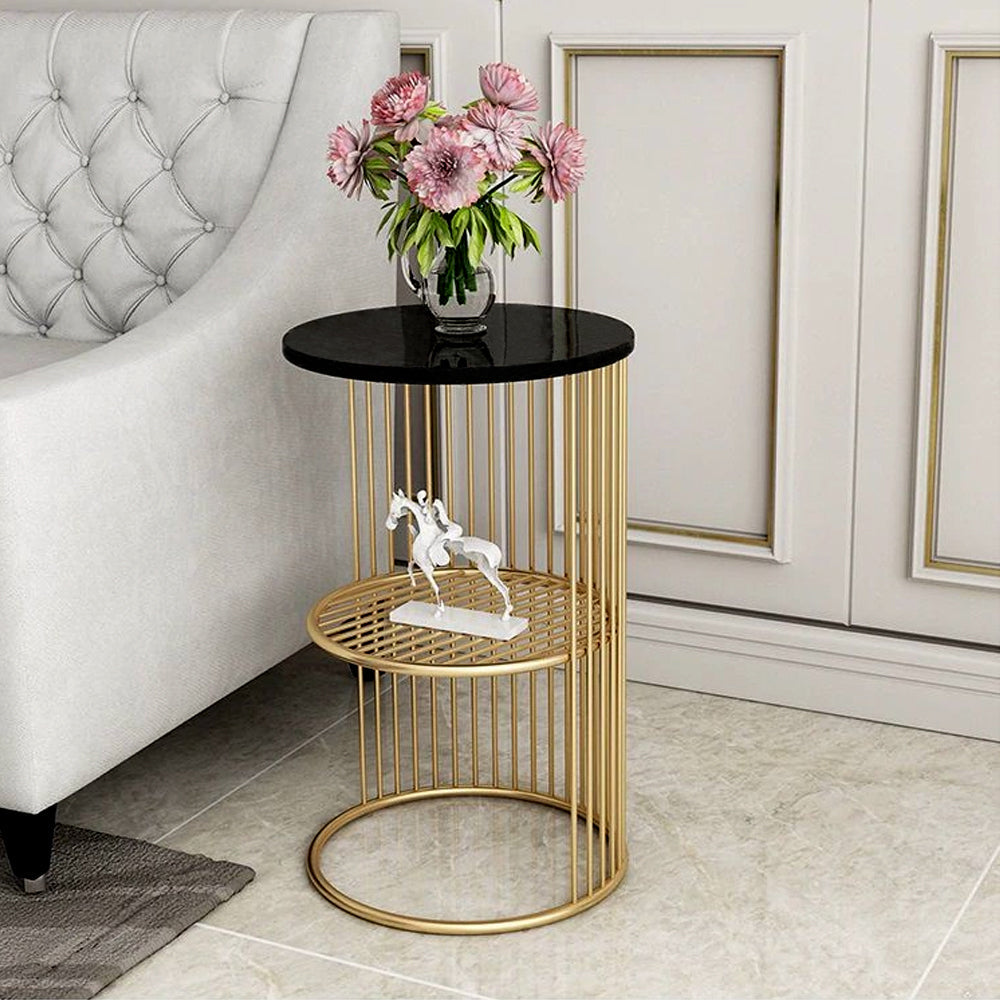 Art Golden Half Caged Coffee Round Side Table