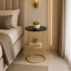 Designer Art Golden Half Caged Coffee Round Side Table