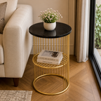 Designer Art Golden Half Caged Coffee Round Side Table