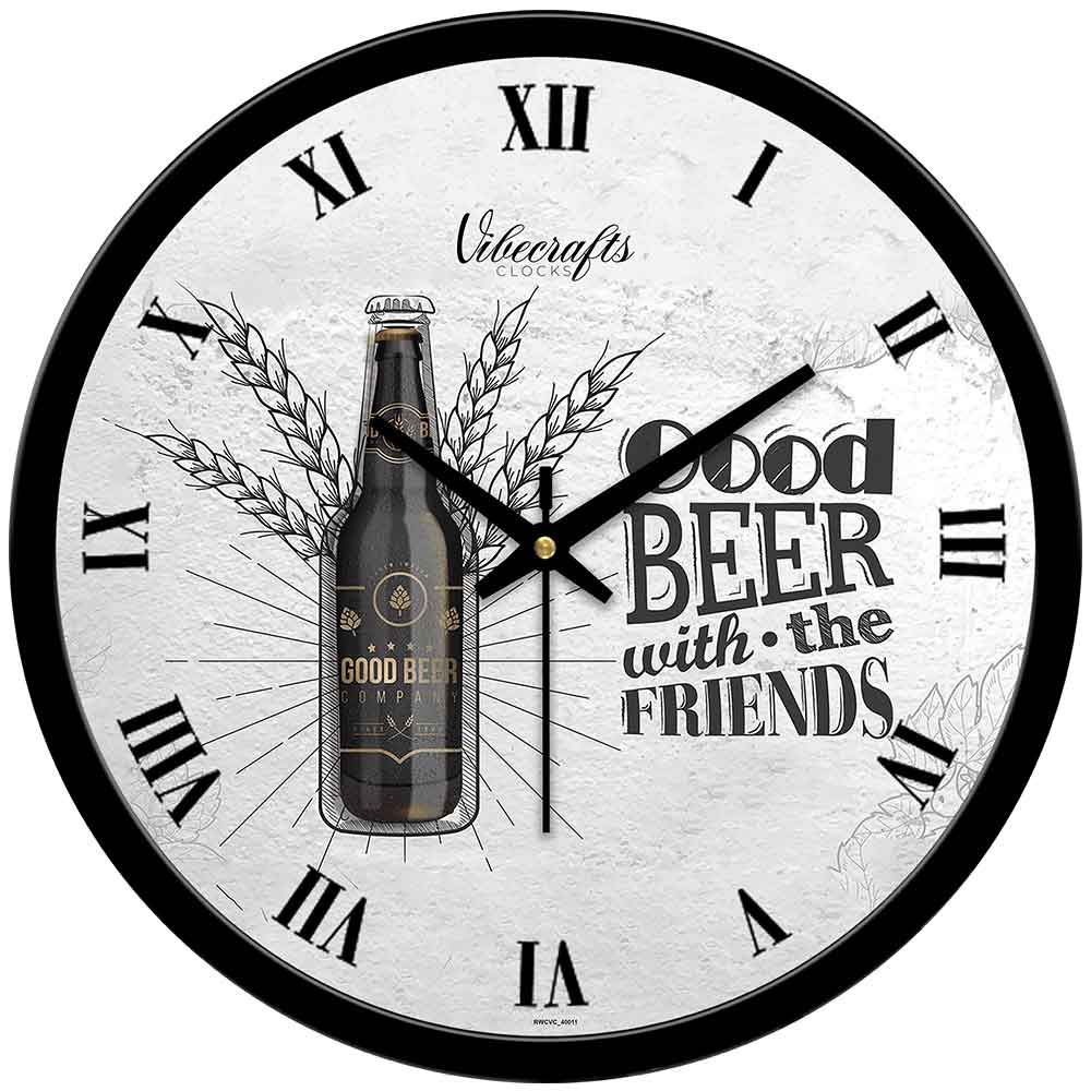 Designer Beer Bottle Print With Wheat Wall Clock for Living Room