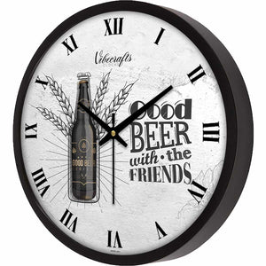 Designer Beer Bottle Print With Wheat Wall Clock for Living Room