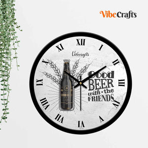 Designer Beer Bottle Print With Wheat Wall Clock for Living Room