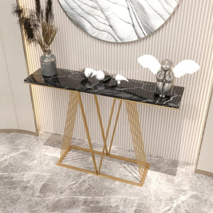 Designer Faux Black Marble V Shape Console Table