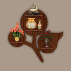 Shape Wooden LED Light Wall Shelf with Walnut Finish
