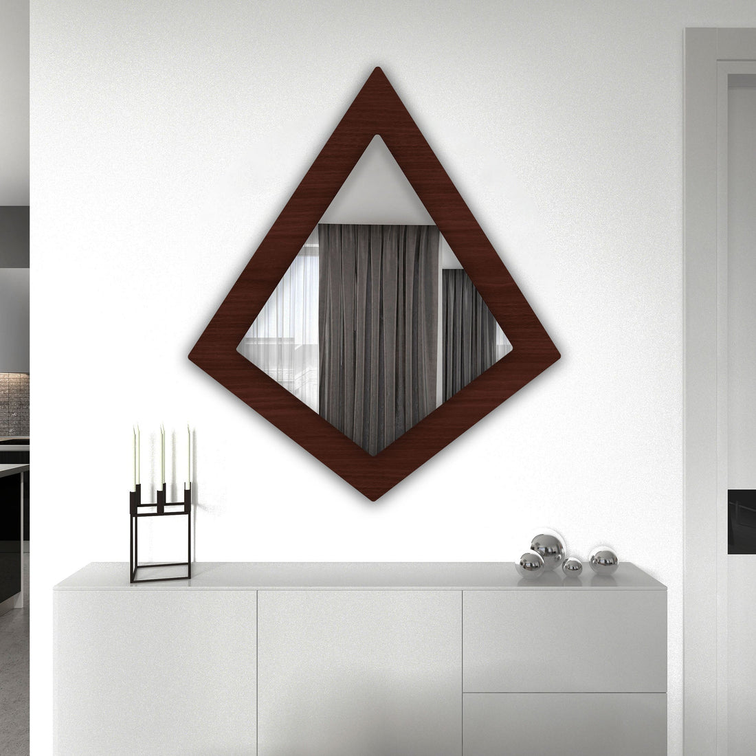 Designer Geometrical Shape Wooden Wall Mirror