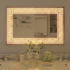 Designer Greek Key Motif LED Rectangular Bathroom Mirror