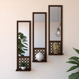 Designer Morrocan Wooden Finish Long Wall Mirror-Set of 3