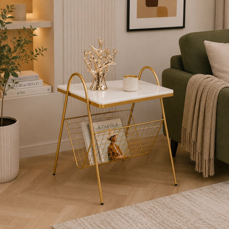 Designer Square Shape White Marble Side Table